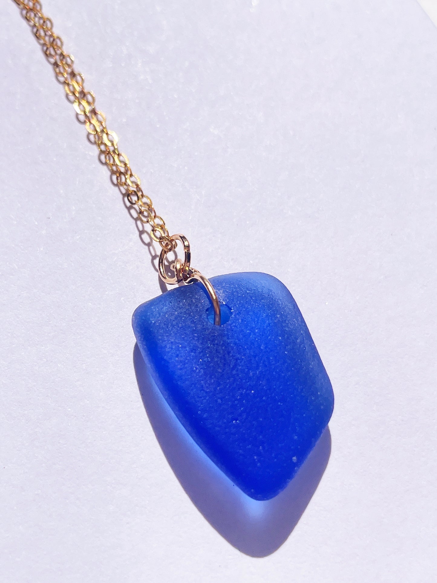 Authentic Dark Blue Sea-Glass Pendant Necklace with 14k Gold Filled Chain | Handmade and Unique