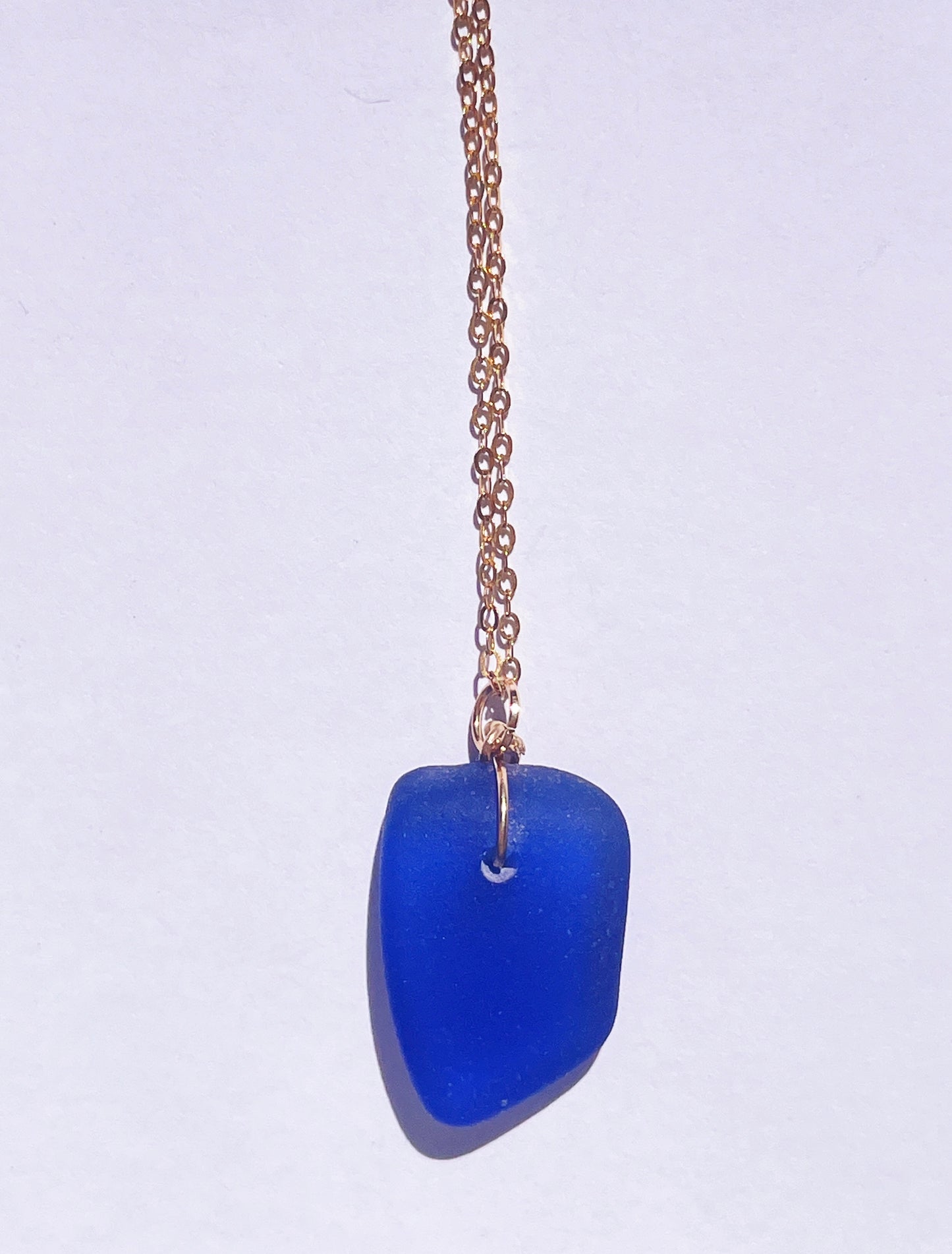 Authentic Dark Blue Sea-Glass Pendant Necklace with 14k Gold Filled Chain | Handmade and Unique
