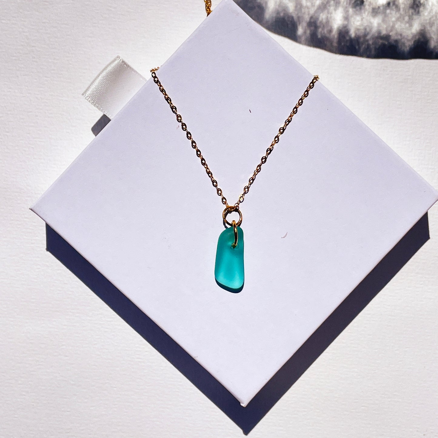 Authentic Teal Sea-Glass Pendant Necklace with 14k Gold Filled Chain | Handmade and Unique