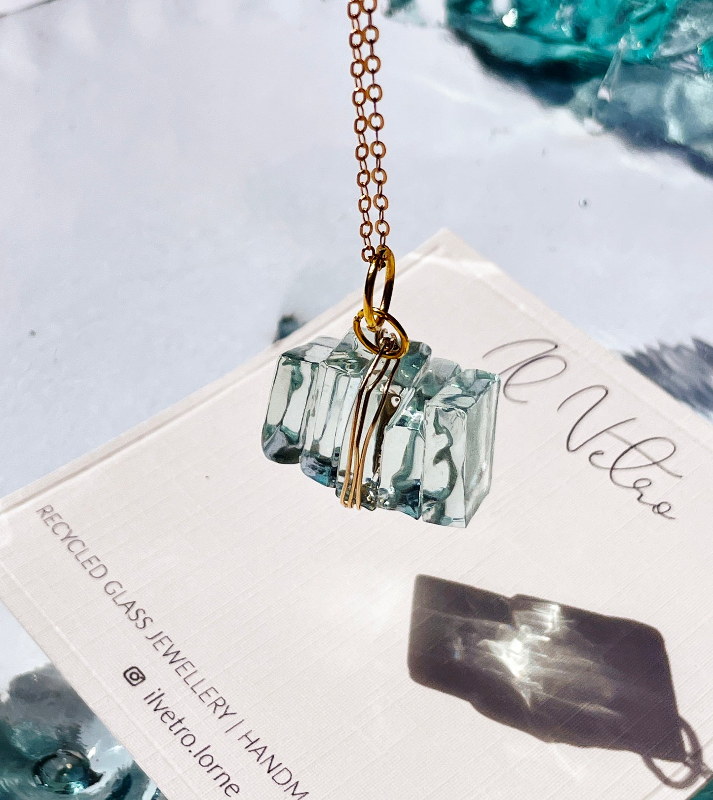 Eco-Friendly Torquay Wrapped Wine Glass Pendant Necklace with 14k Gold Filled Chain | Handmade in Lorne
