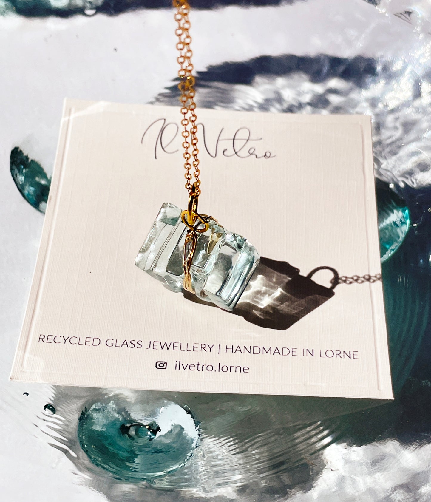 Eco-Friendly Torquay Wrapped Wine Glass Pendant Necklace with 14k Gold Filled Chain | Handmade in Lorne