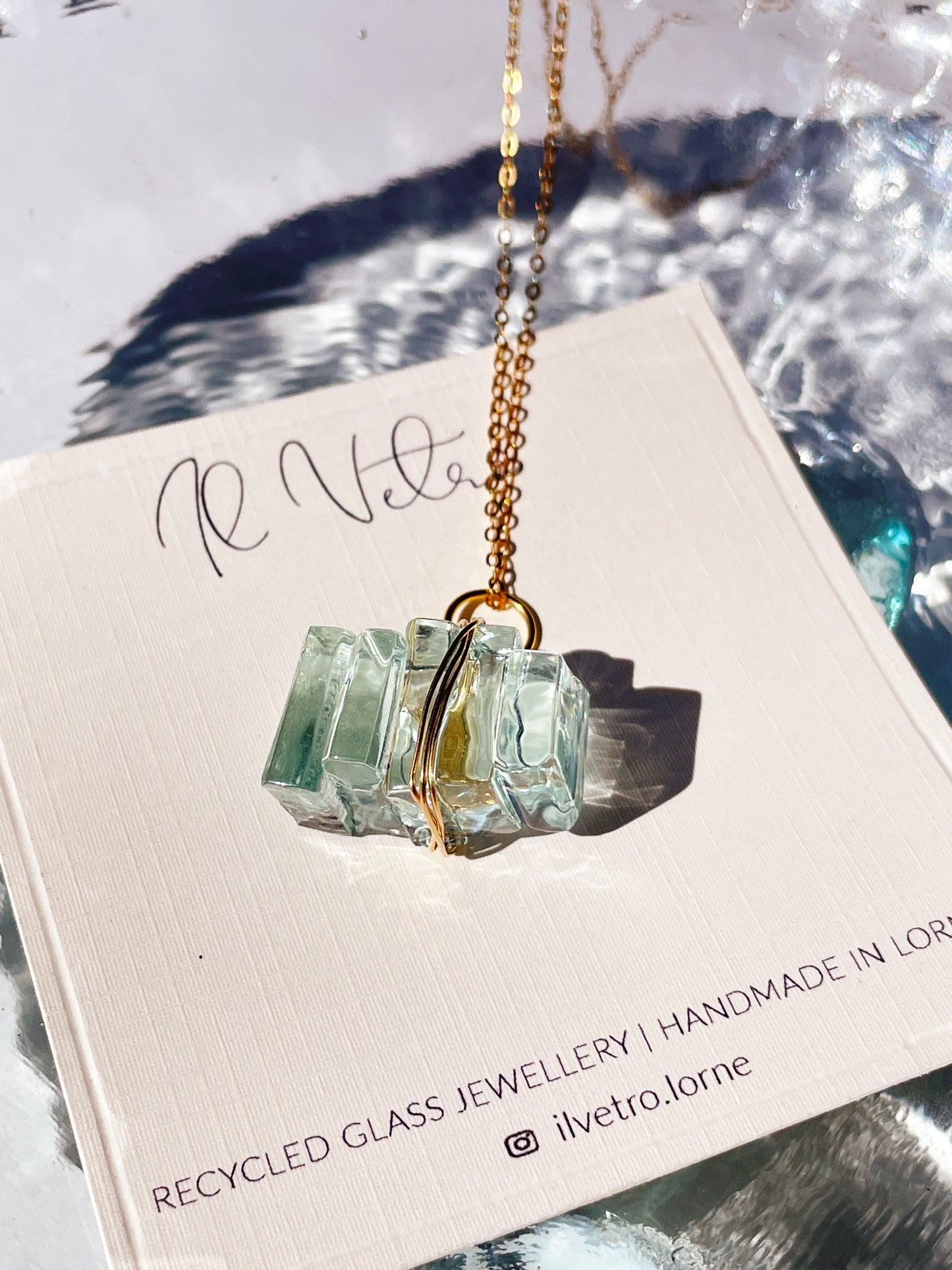 Eco-Friendly Torquay Wrapped Wine Glass Pendant Necklace with 14k Gold Filled Chain | Handmade in Lorne