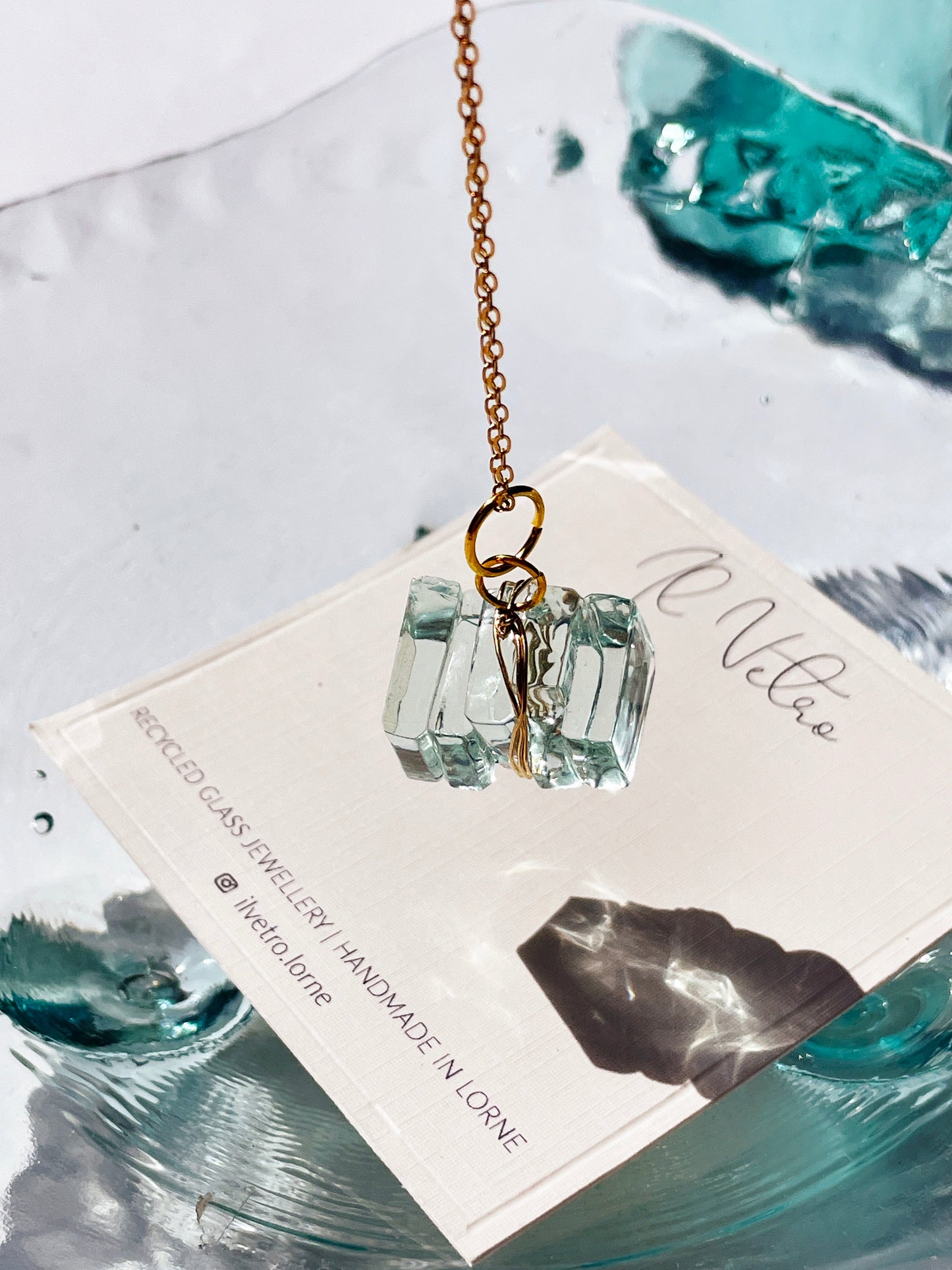 Eco-Friendly Torquay Wrapped Wine Glass Pendant Necklace with 14k Gold Filled Chain | Handmade in Lorne