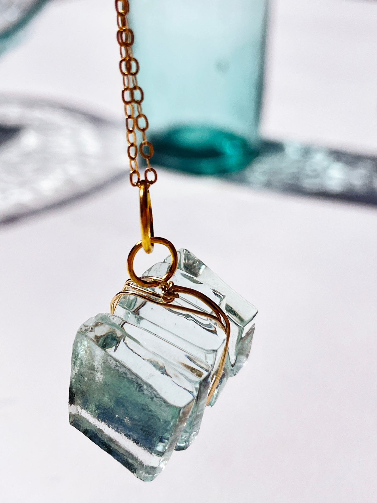 Eco-Friendly Torquay Wrapped Wine Glass Pendant Necklace with 14k Gold Filled Chain | Handmade in Lorne