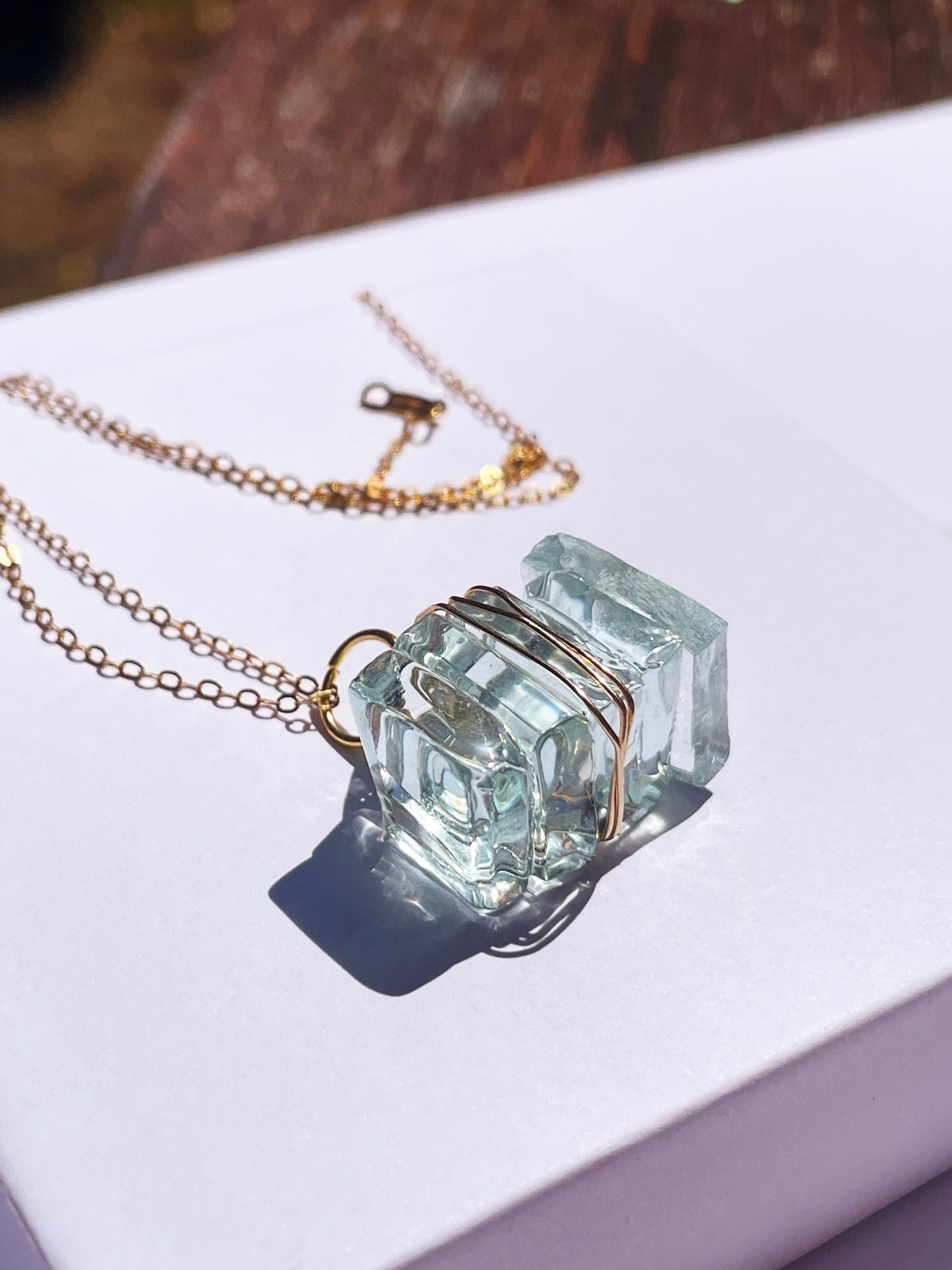 Eco-Friendly Torquay Wrapped Wine Glass Pendant Necklace with 14k Gold Filled Chain | Handmade in Lorne
