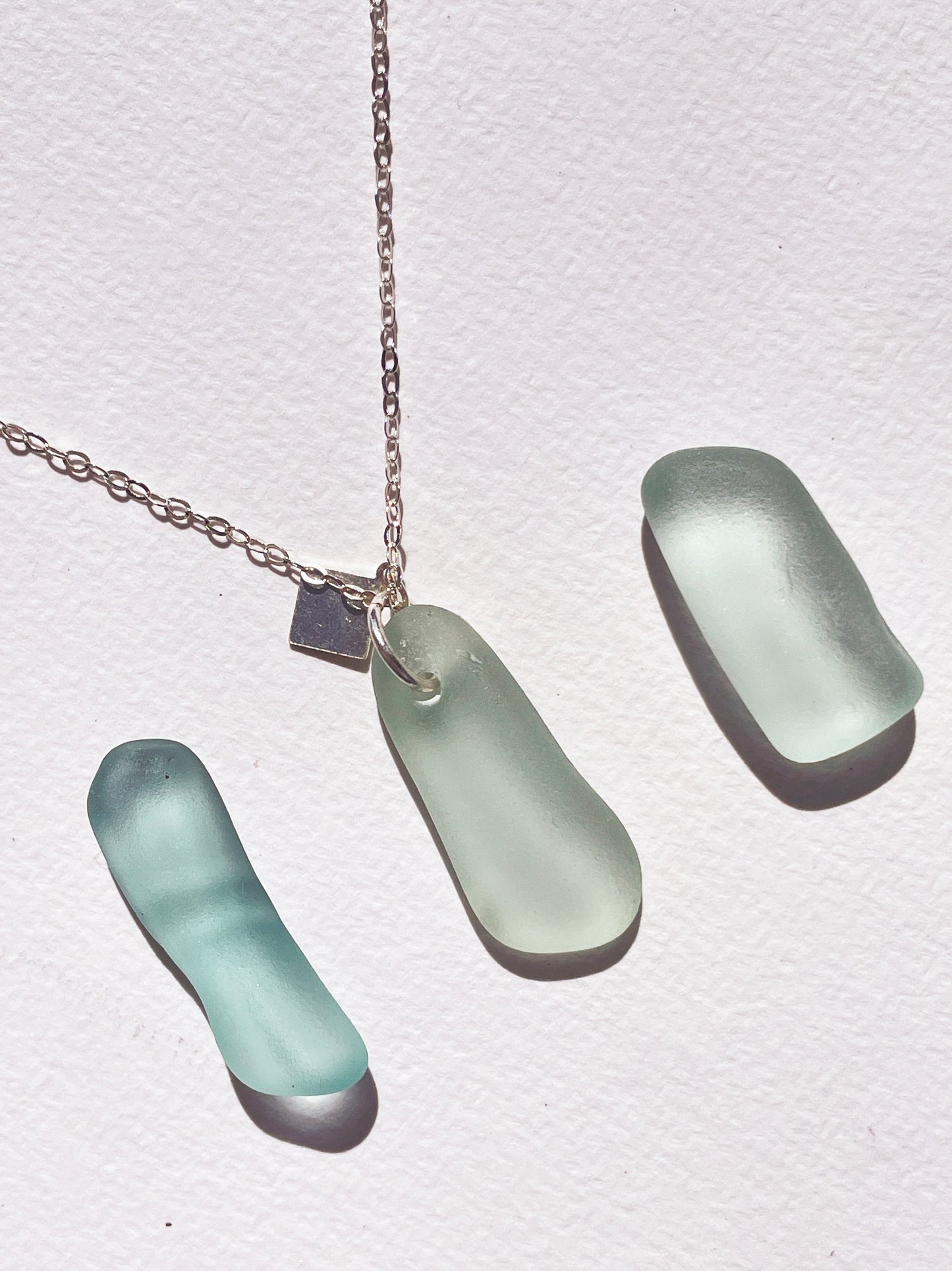 Authentic Seafoam Sea-Glass Pendant Necklace with 925 Silver Chain | Handmade and Unique