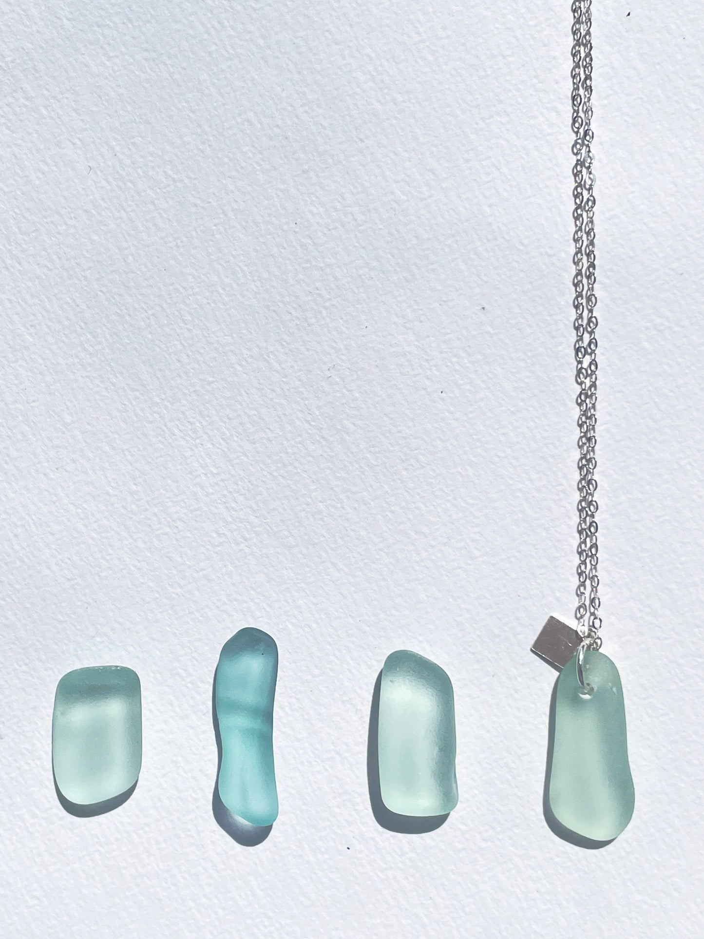 Authentic Seafoam Sea-Glass Pendant Necklace with 925 Silver Chain | Handmade and Unique