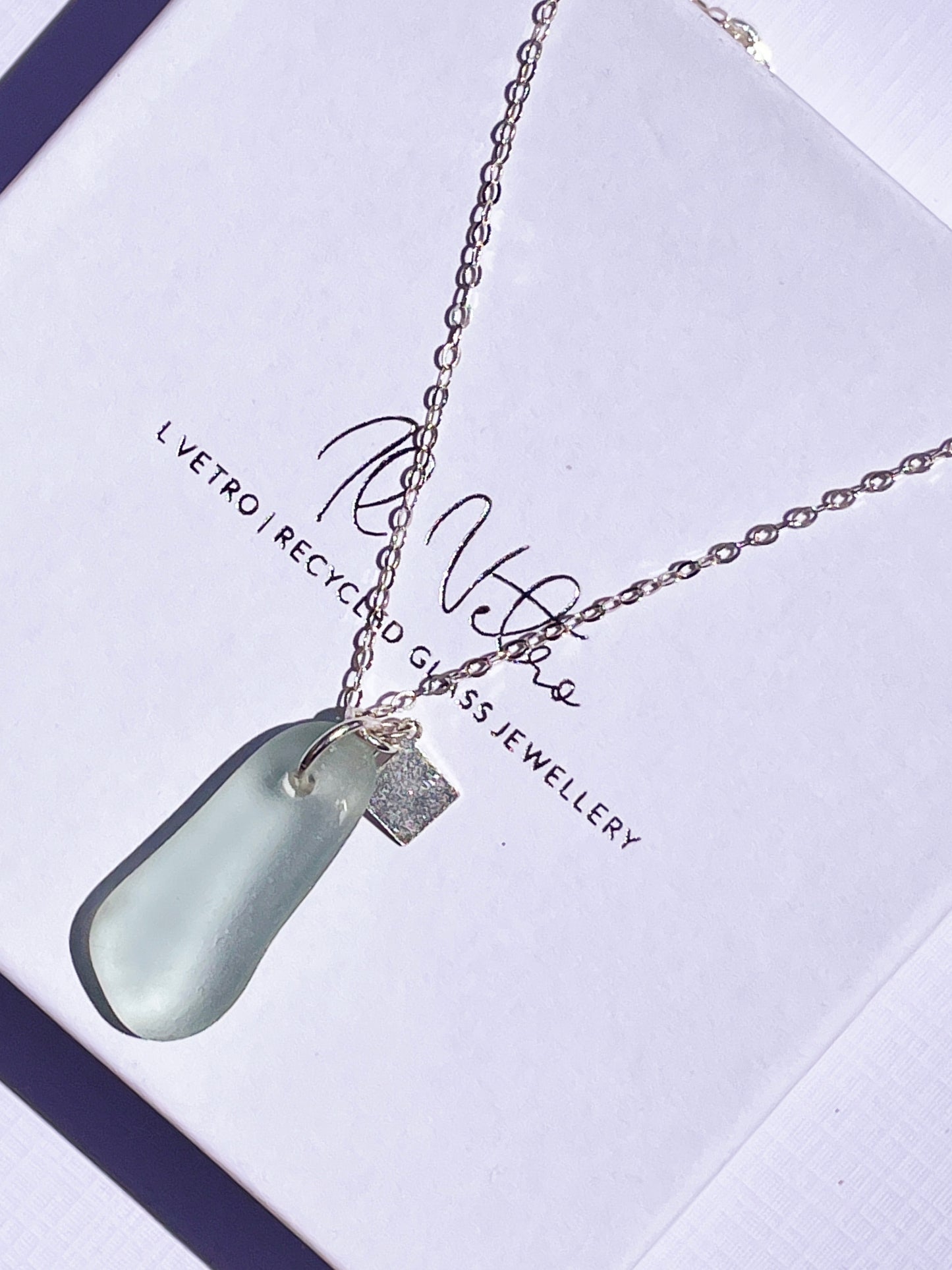 Authentic Seafoam Sea-Glass Pendant Necklace with 925 Silver Chain | Handmade and Unique