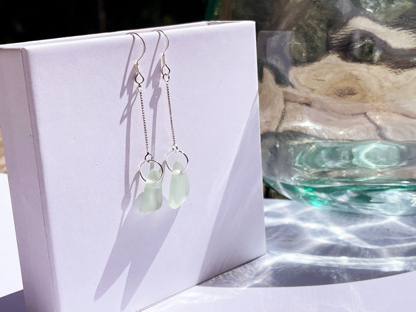 Seafoam Sea-Glass Earrings with 925 Sterling Silver | Handmade and Unique