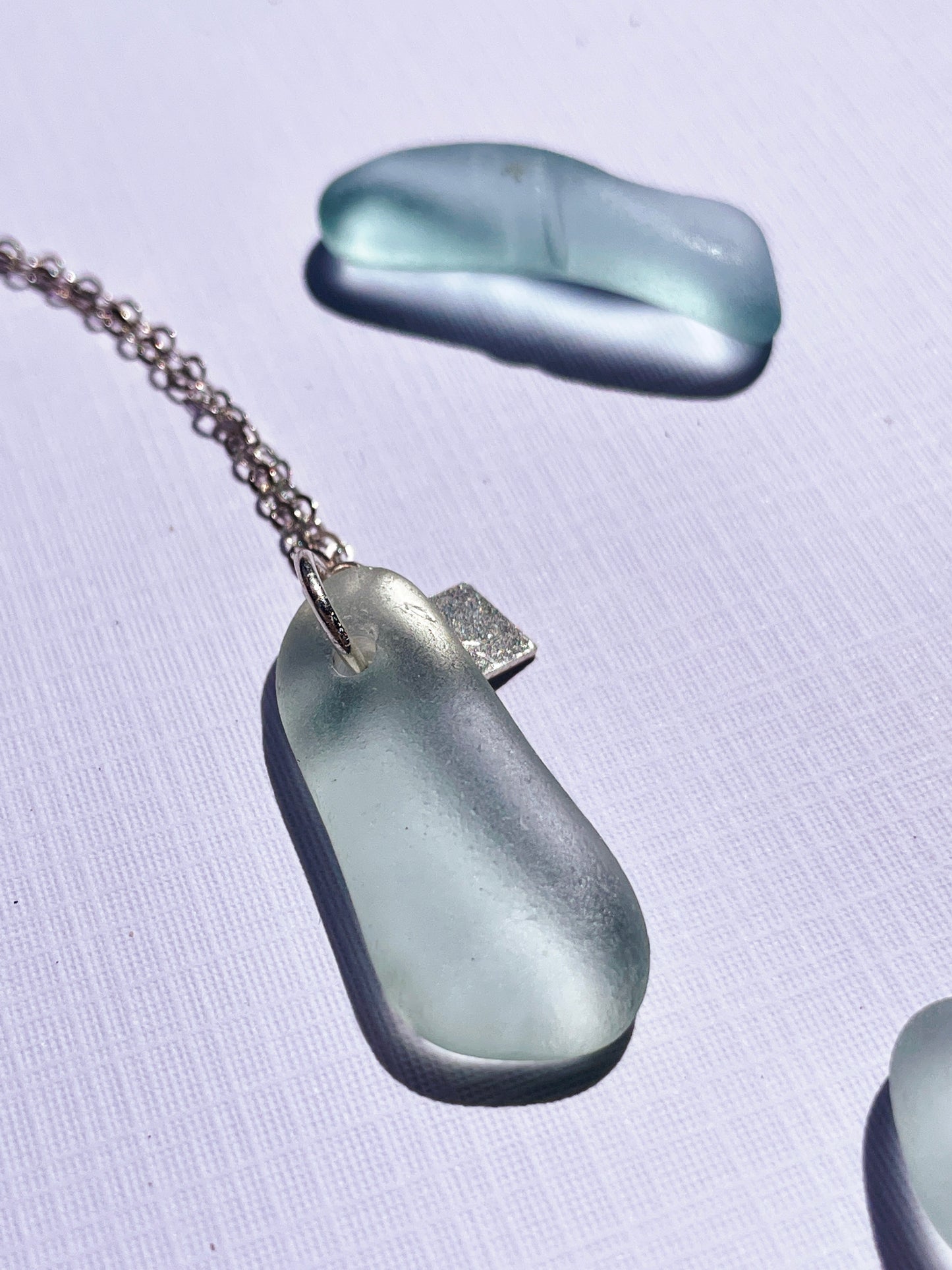 Authentic Seafoam Sea-Glass Pendant Necklace with 925 Silver Chain | Handmade and Unique