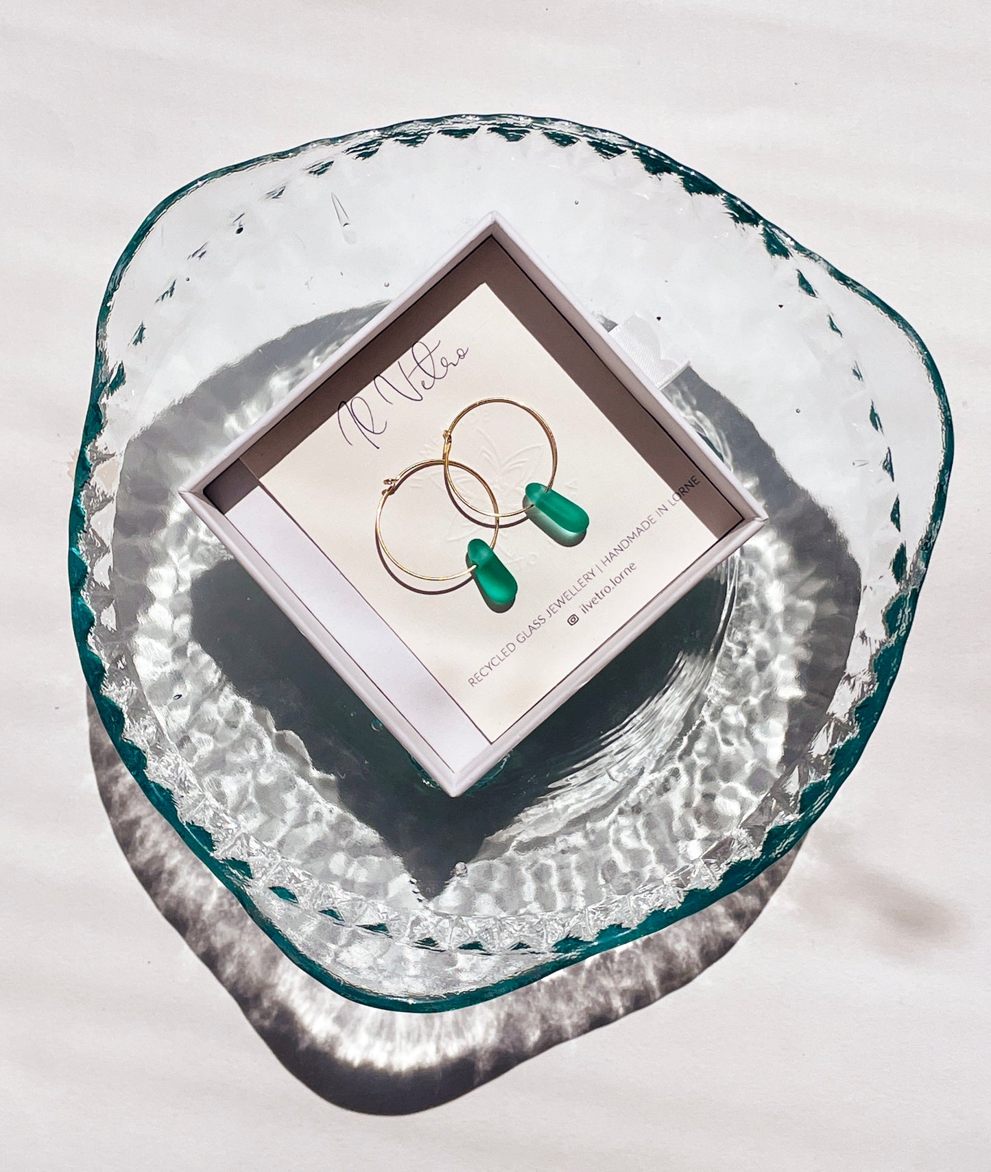 Teal Sea-Glass Hoop Earrings with 14k Gold Wire Hoops | Handmade and Unique