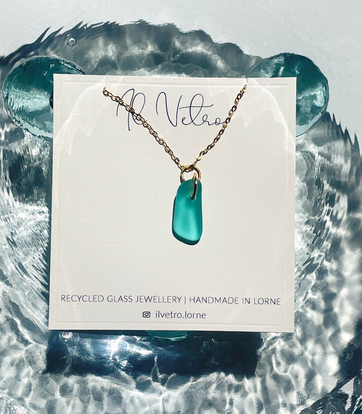 Authentic Teal Sea-Glass Pendant Necklace with 14k Gold Filled Chain | Handmade and Unique