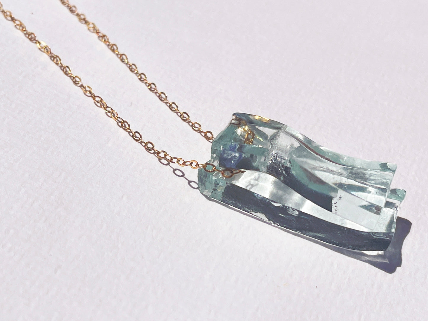 Recycled Wine Bottle Glass Pendant Necklace with 14k Gold Filled Chain | Handmade and Sustainable