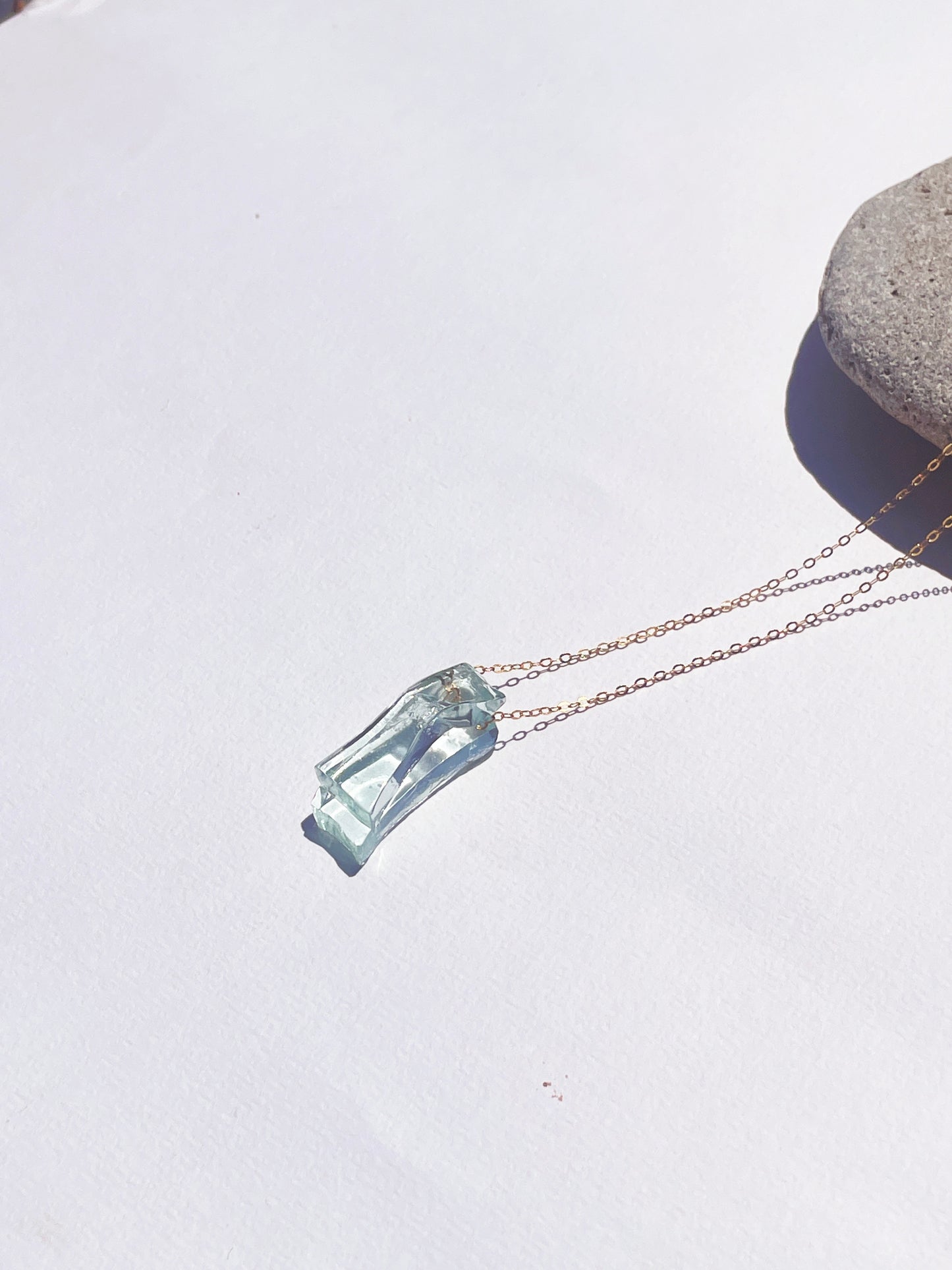 Recycled Wine Bottle Glass Pendant Necklace with 14k Gold Filled Chain | Handmade and Sustainable