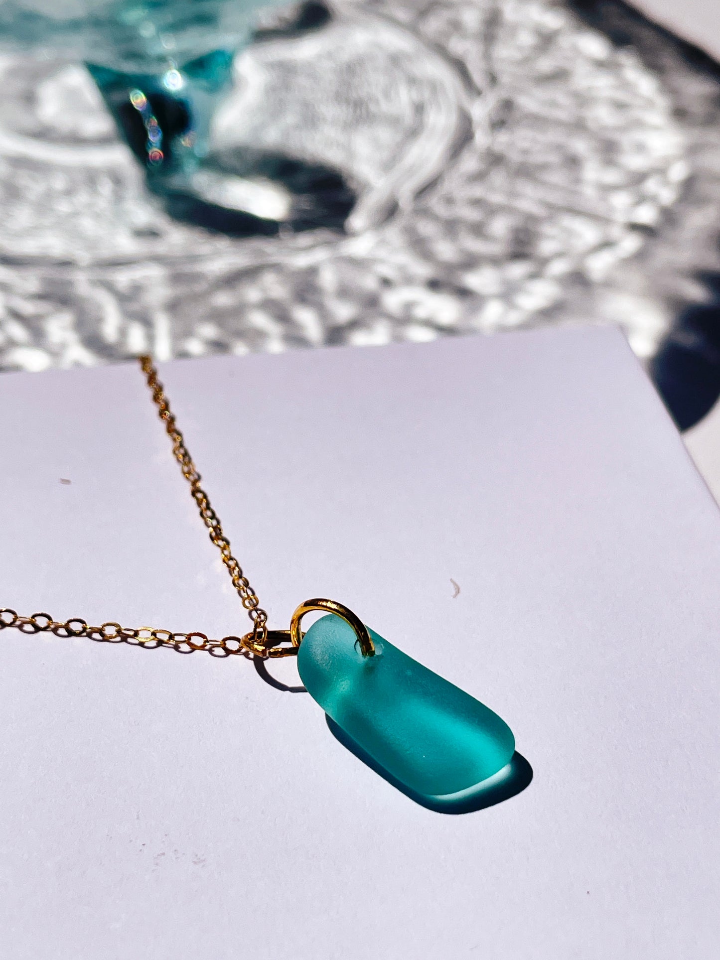 Authentic Teal Sea-Glass Pendant Necklace with 14k Gold Filled Chain | Handmade and Unique