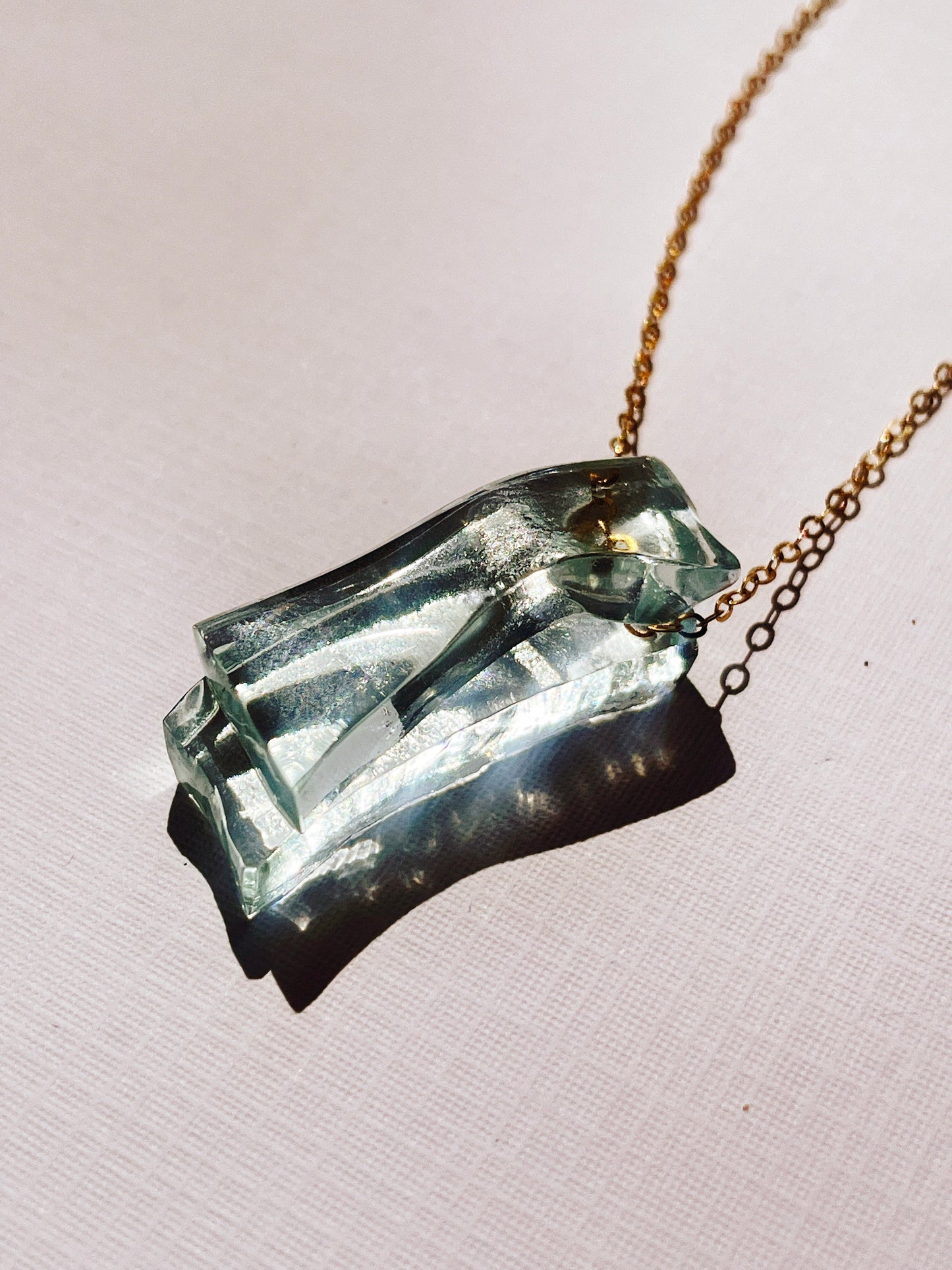 Recycled Wine Bottle Glass Pendant Necklace with 14k Gold Filled Chain | Handmade and Sustainable