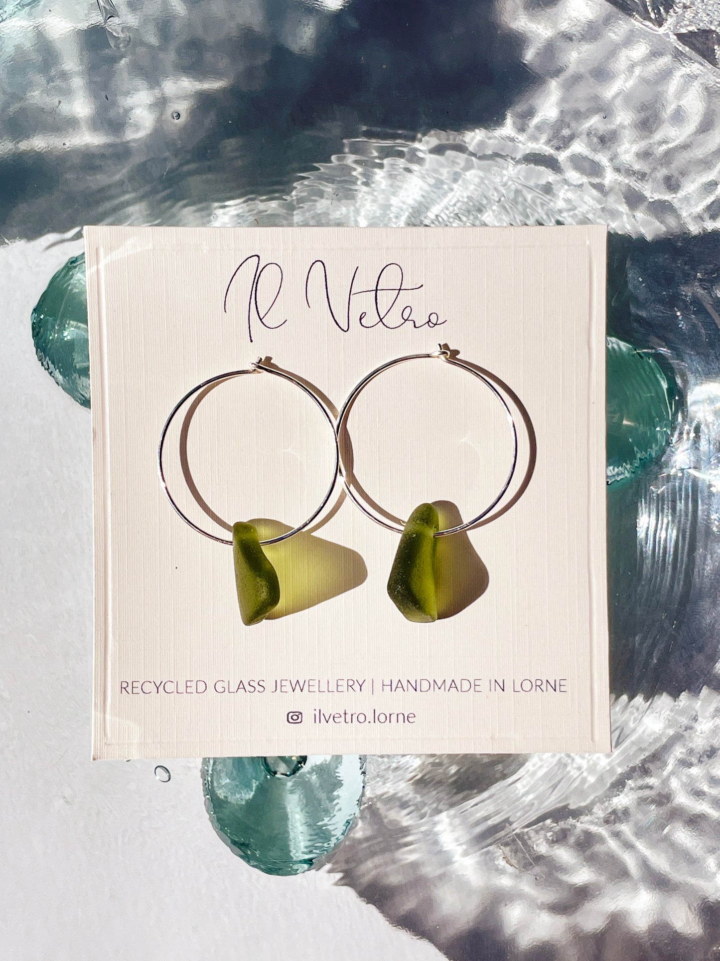 Jade Green Sea-Glass Hoop Earrings with 925 Sterling Silver | Handmade and Unique