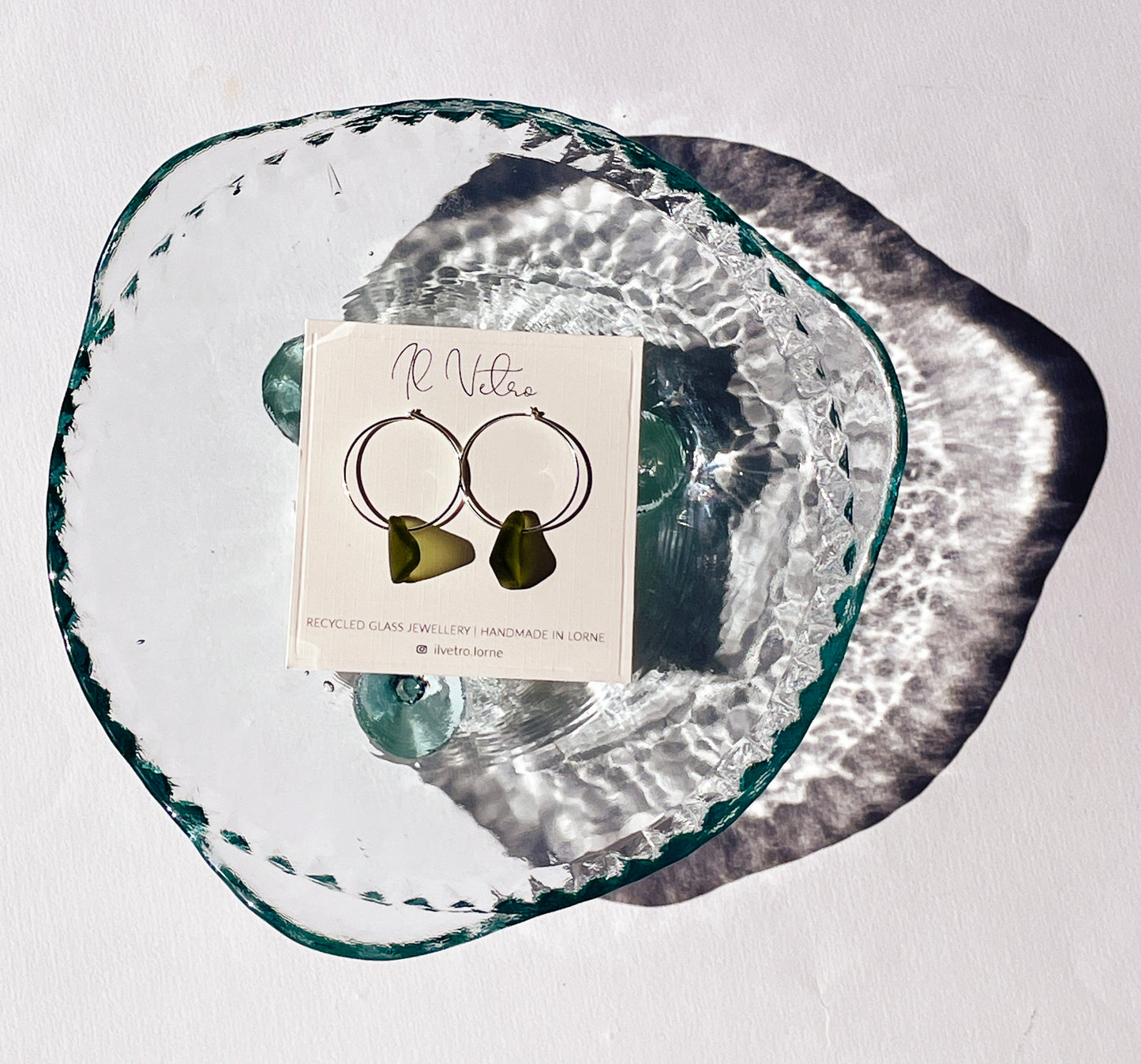 Jade Green Sea-Glass Hoop Earrings with 925 Sterling Silver | Handmade and Unique