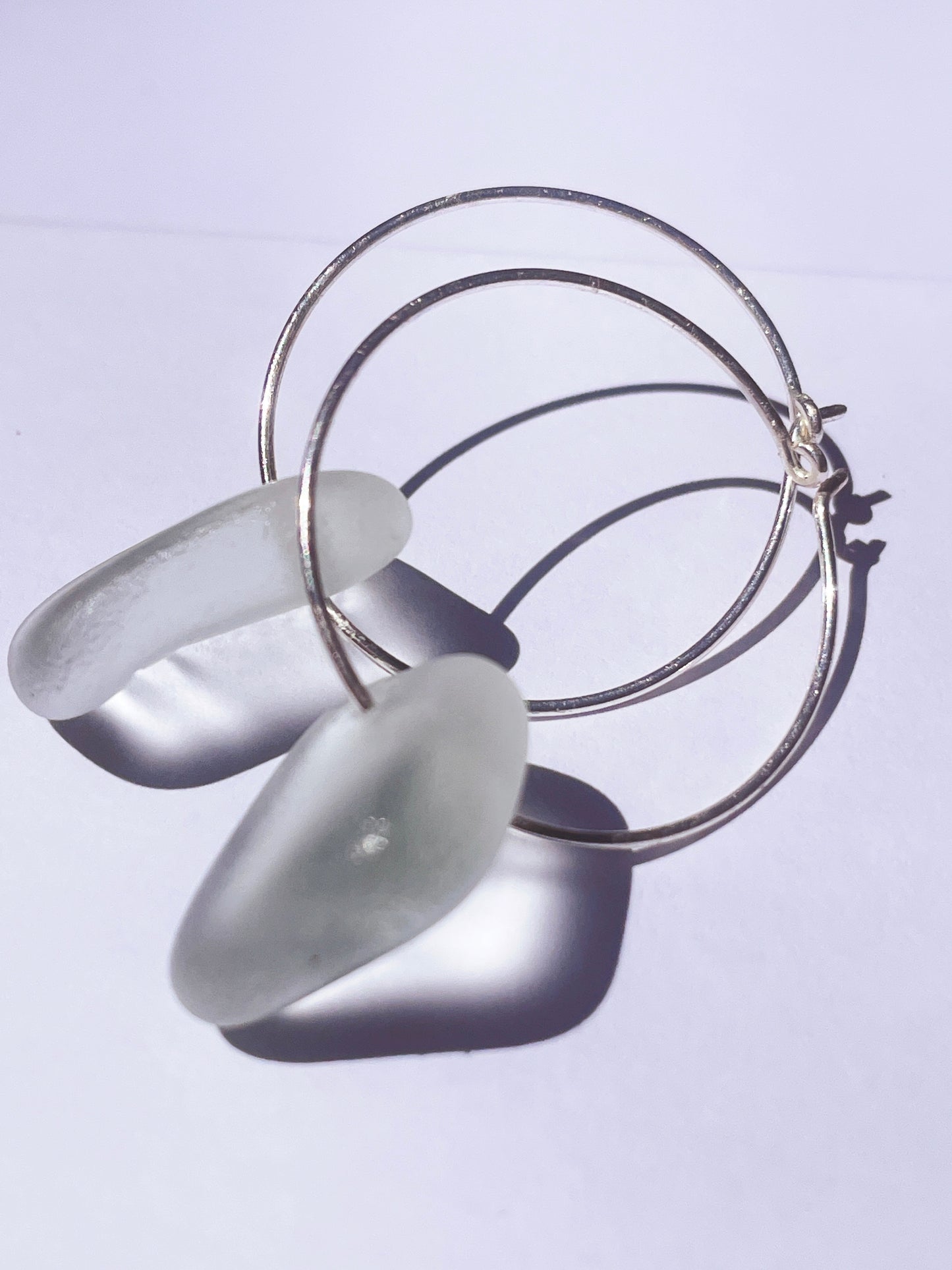 Sea-Foam Sea-Glass Hoop Earrings with 925 Sterling Silver | Handmade and Unique