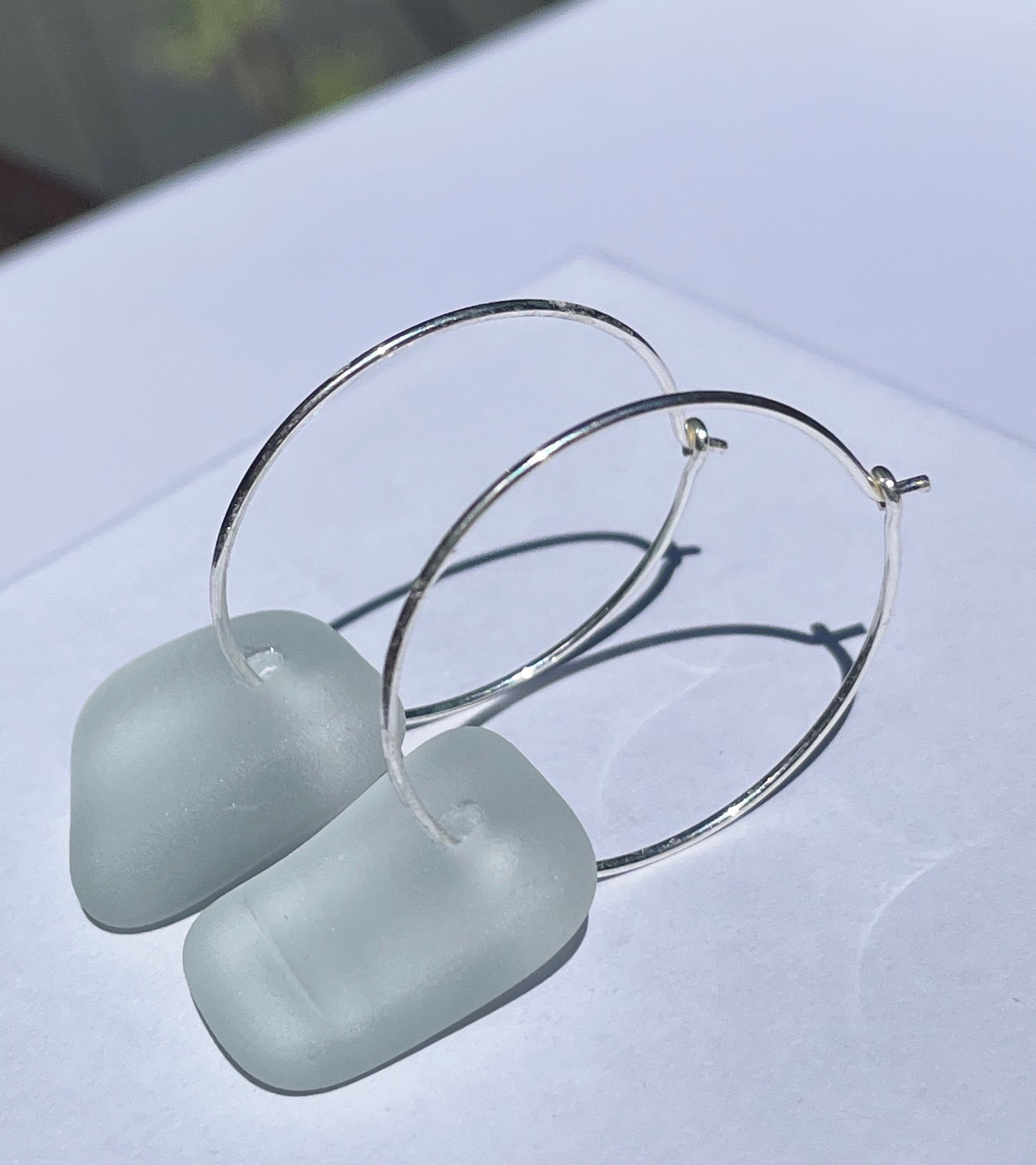 Sea-Foam Sea-Glass Hoop Earrings with 925 Sterling Silver | Handmade and Unique