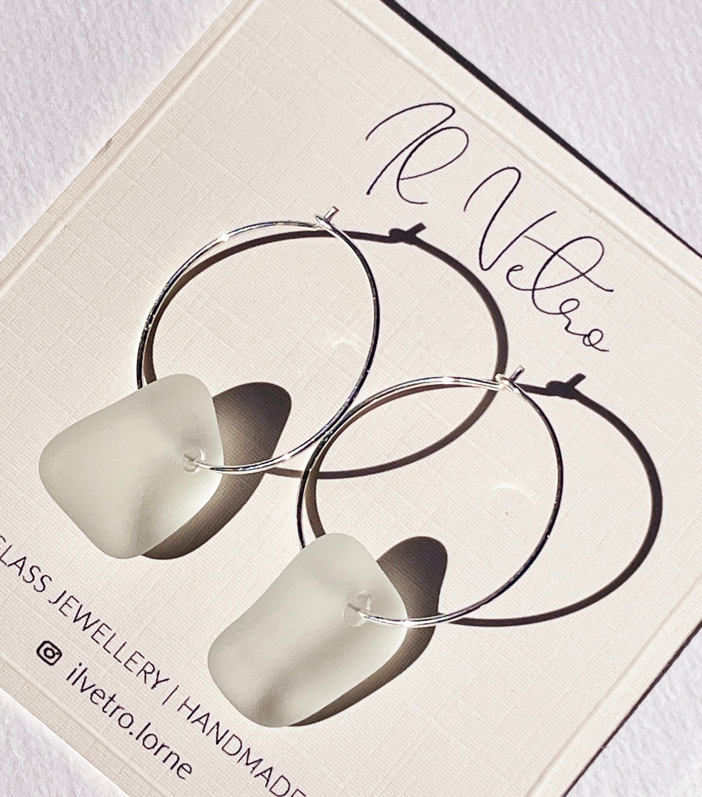 Sea-Foam Sea-Glass Hoop Earrings with 925 Sterling Silver | Handmade and Unique