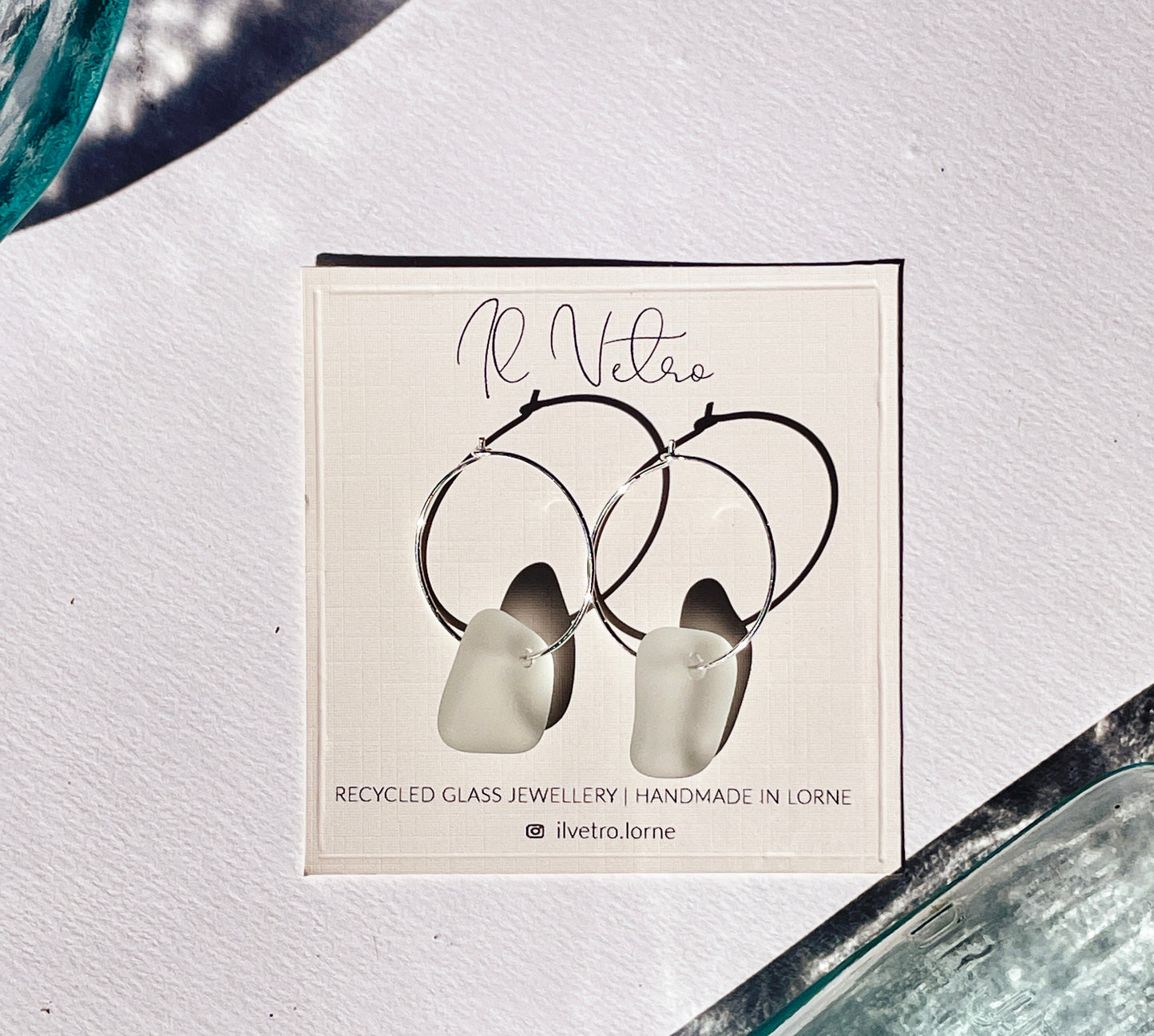 Sea-Foam Sea-Glass Hoop Earrings with 925 Sterling Silver | Handmade and Unique