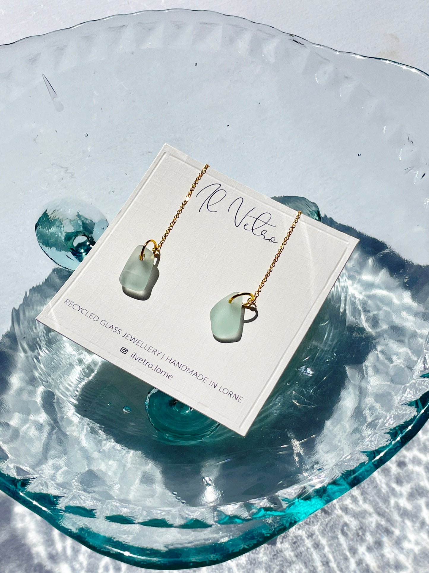 Sea-Foam Sea-Glass Drop Earrings with 14k Gold Filled Threads | Handmade and Unique