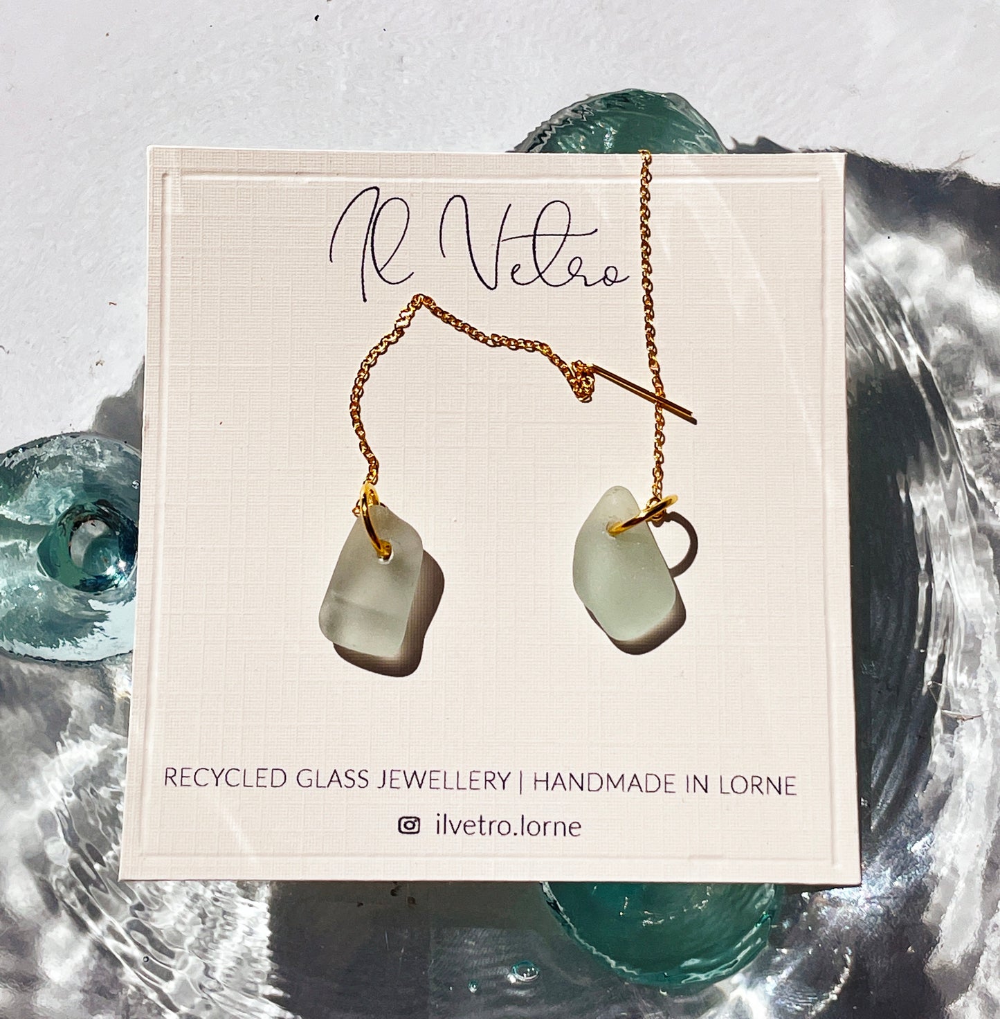 Sea-Foam Sea-Glass Drop Earrings with 14k Gold Filled Threads | Handmade and Unique